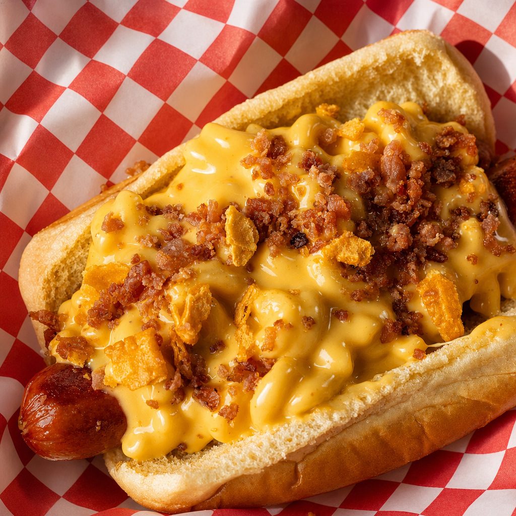 Mac N Cheese Dog.