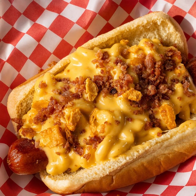 Mac N Cheese Dog.